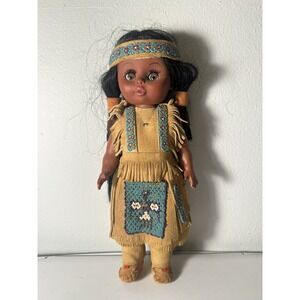 Vintage 80's Carlson Princess‎ American Indian Doll 11" Blinking eyes Authentic